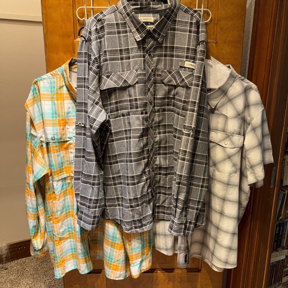 Lot Of 3 Magellan Fishing Shirts 3XL XXXL 2 LS 1 SS 2 Button 1 Pearl Snap Mens
